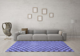 Machine Washable Checkered Blue Modern Rug in a Living Room, wshabs1437blu