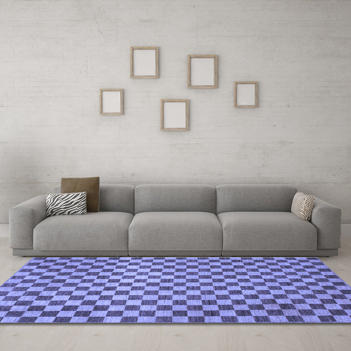 Machine Washable Checkered Blue Modern Rug in a Living Room, wshabs1437blu