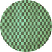 Round Machine Washable Checkered Turquoise Modern Area Rugs, wshabs1437turq