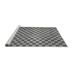Sideview of Machine Washable Checkered Gray Modern Rug, wshabs1437gry