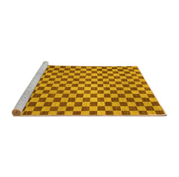 Sideview of Machine Washable Checkered Yellow Modern Rug, wshabs1437yw
