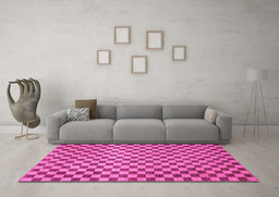 Machine Washable Checkered Pink Modern Rug in a Living Room, wshabs1437pnk
