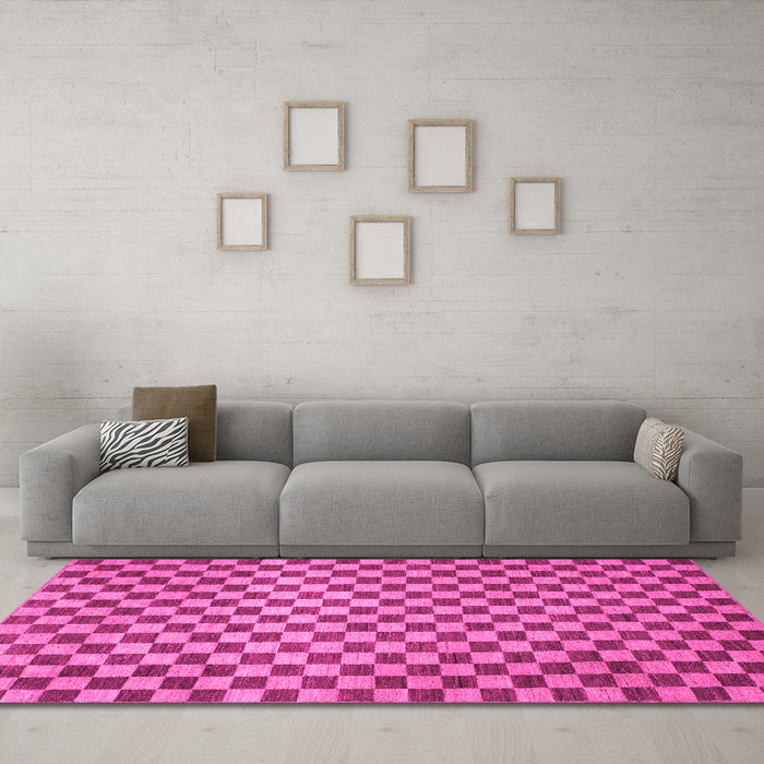 Machine Washable Checkered Pink Modern Rug in a Living Room, wshabs1437pnk