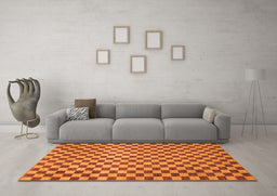 Machine Washable Checkered Orange Modern Area Rugs in a Living Room, wshabs1437org