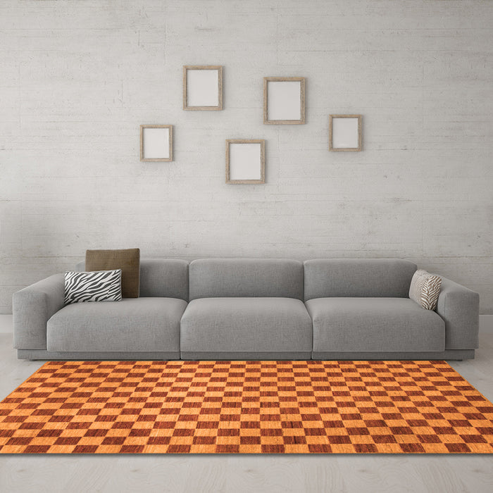 Machine Washable Checkered Orange Modern Area Rugs in a Living Room, wshabs1437org