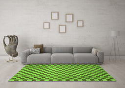 Machine Washable Checkered Green Modern Area Rugs in a Living Room,, wshabs1437grn