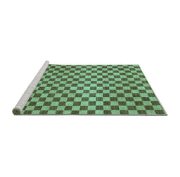 Sideview of Machine Washable Checkered Turquoise Modern Area Rugs, wshabs1437turq