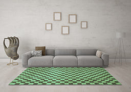 Machine Washable Checkered Turquoise Modern Area Rugs in a Living Room,, wshabs1437turq