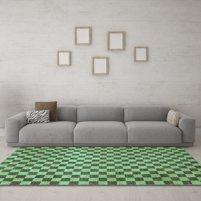 Machine Washable Checkered Turquoise Modern Area Rugs in a Living Room,, wshabs1437turq