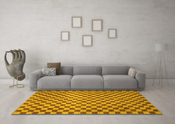 Machine Washable Checkered Yellow Modern Rug in a Living Room, wshabs1437yw