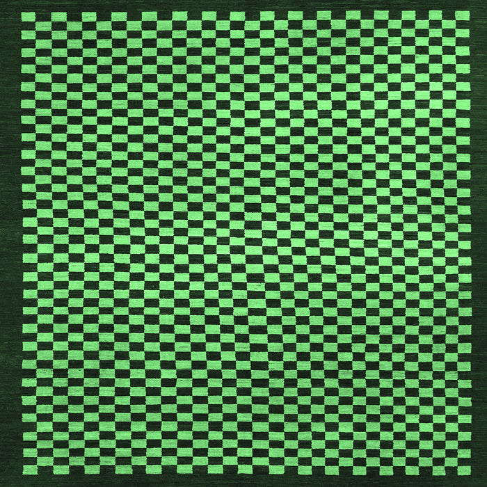 Square Machine Washable Checkered Emerald Green Modern Area Rugs, wshabs1438emgrn