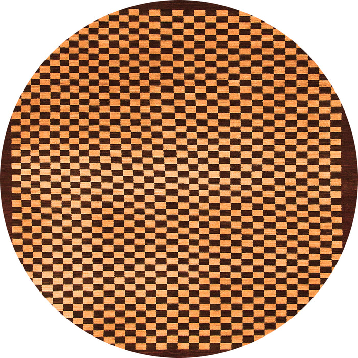 Round Machine Washable Checkered Orange Modern Area Rugs, wshabs1438org
