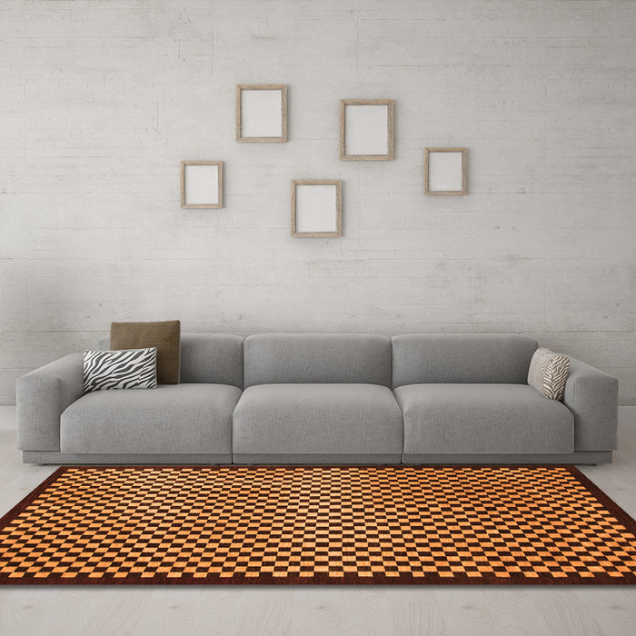 Machine Washable Checkered Orange Modern Area Rugs in a Living Room, wshabs1438org