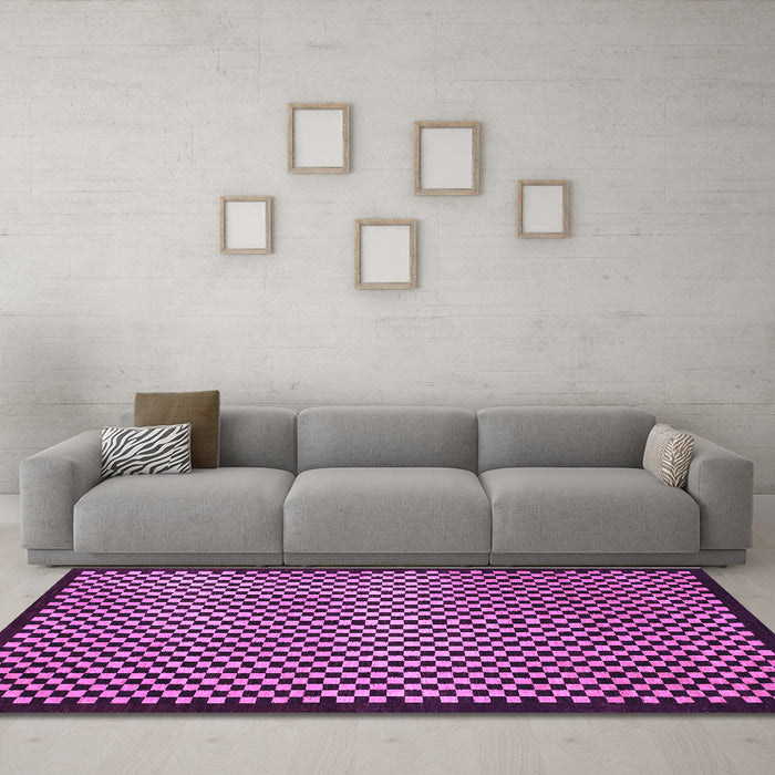Machine Washable Checkered Purple Modern Area Rugs in a Living Room, wshabs1438pur