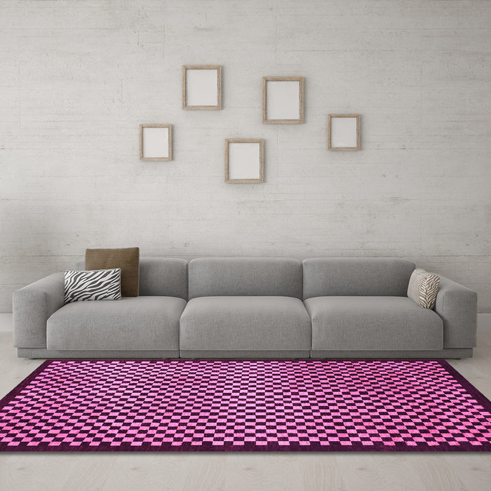 Machine Washable Checkered Pink Modern Rug in a Living Room, wshabs1438pnk