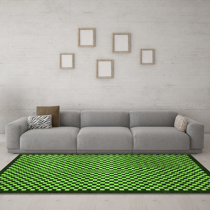 Machine Washable Checkered Green Modern Area Rugs in a Living Room,, wshabs1438grn