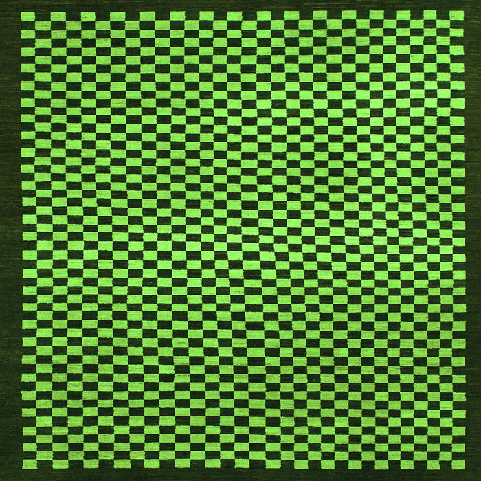 Square Machine Washable Checkered Green Modern Area Rugs, wshabs1438grn