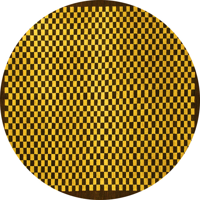 Round Machine Washable Checkered Yellow Modern Rug, wshabs1438yw