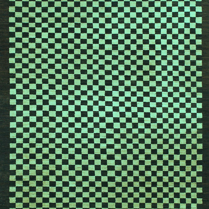 Machine Washable Checkered Turquoise Modern Area Rugs, wshabs1438turq