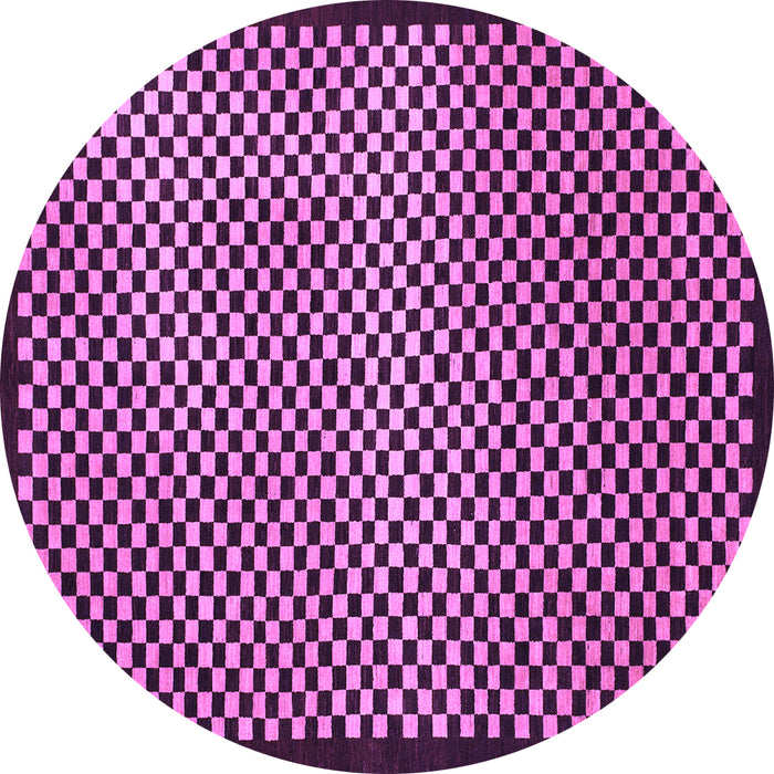 Round Machine Washable Checkered Purple Modern Area Rugs, wshabs1438pur
