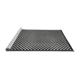 Sideview of Machine Washable Checkered Gray Modern Rug, wshabs1438gry