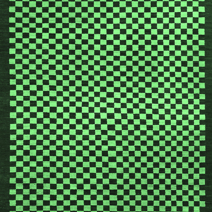 Machine Washable Checkered Emerald Green Modern Area Rugs, wshabs1438emgrn