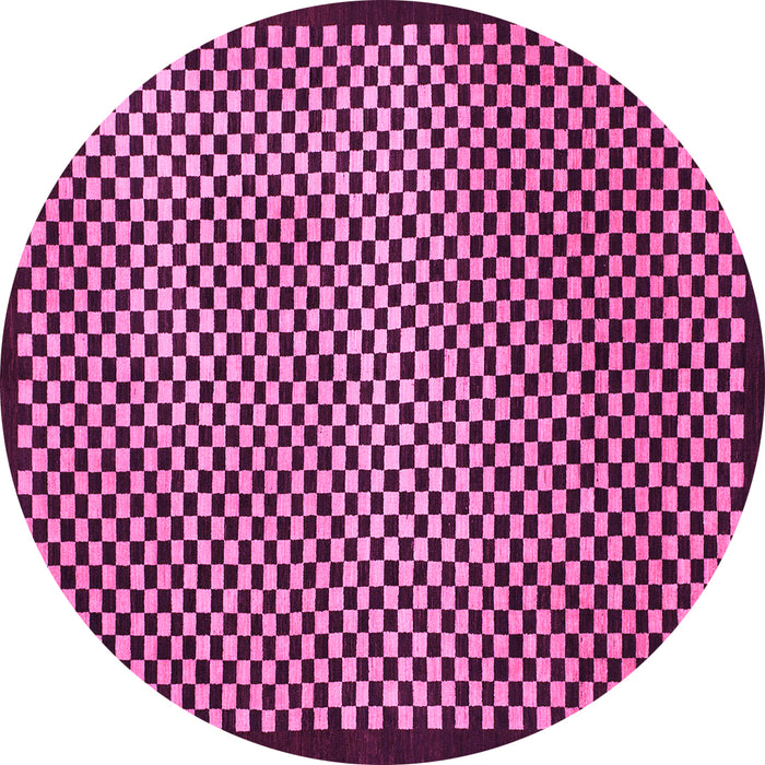 Round Checkered Pink Modern Rug, abs1438pnk