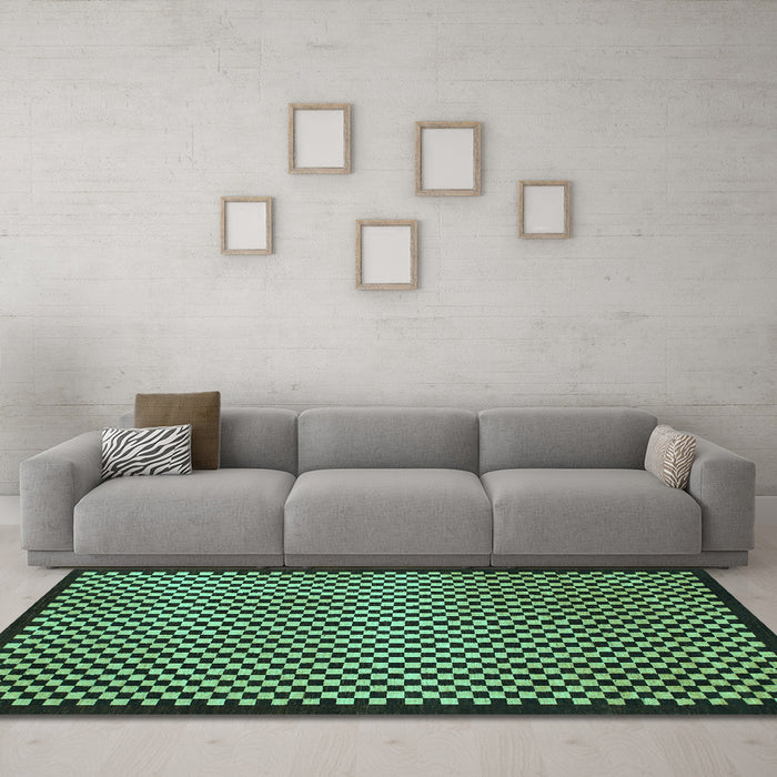 Machine Washable Checkered Turquoise Modern Area Rugs in a Living Room,, wshabs1438turq