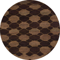 Round Machine Washable Abstract Saddle Brown Rug, wshabs1439