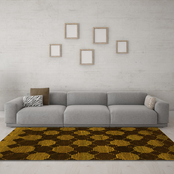 Machine Washable Abstract Yellow Modern Rug in a Living Room, wshabs1439yw