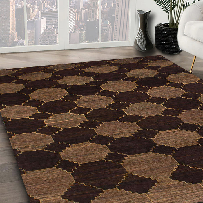Abstract Saddle Brown Modern Rug in Family Room, abs1439