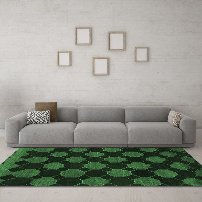 Machine Washable Abstract Emerald Green Modern Area Rugs in a Living Room,, wshabs1439emgrn