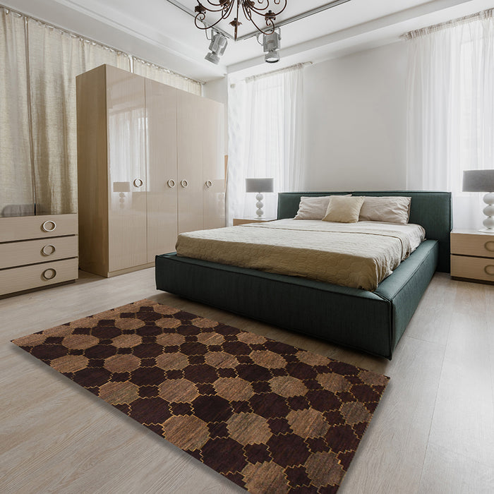 Machine Washable Abstract Saddle Brown Rug in a Bedroom, wshabs1439