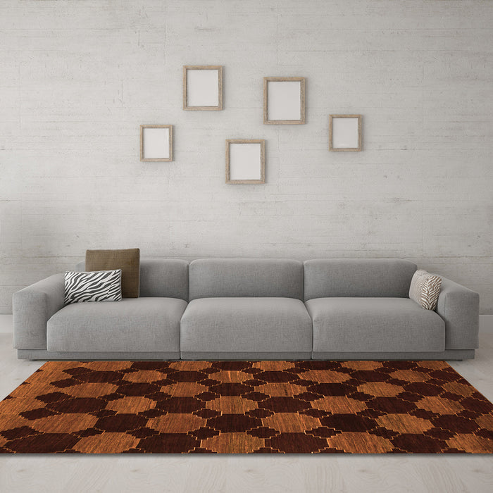 Machine Washable Abstract Orange Modern Area Rugs in a Living Room, wshabs1439org