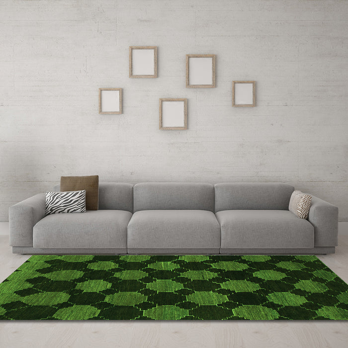 Machine Washable Abstract Green Modern Area Rugs in a Living Room,, wshabs1439grn