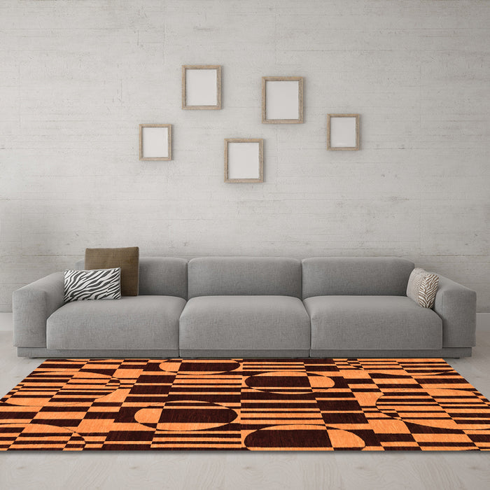 Machine Washable Abstract Orange Modern Area Rugs in a Living Room, wshabs143org