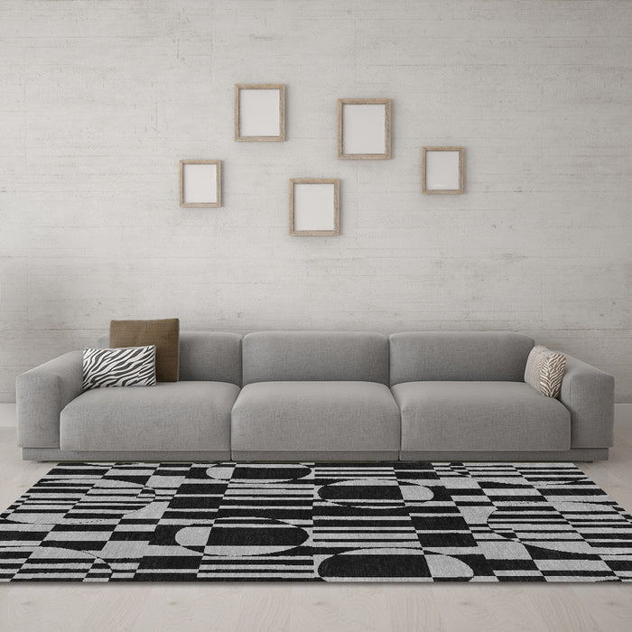 Machine Washable Abstract Gray Modern Rug in a Living Room,, wshabs143gry