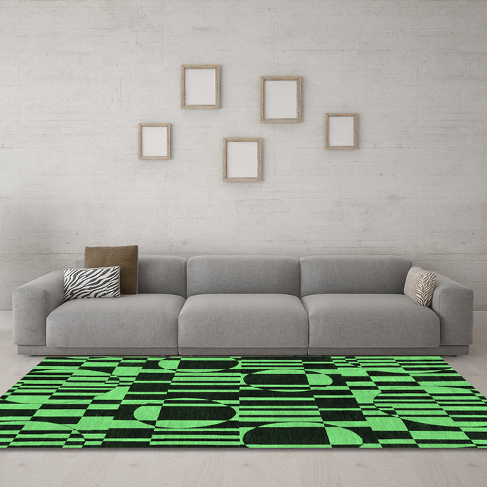 Machine Washable Abstract Emerald Green Modern Area Rugs in a Living Room,, wshabs143emgrn