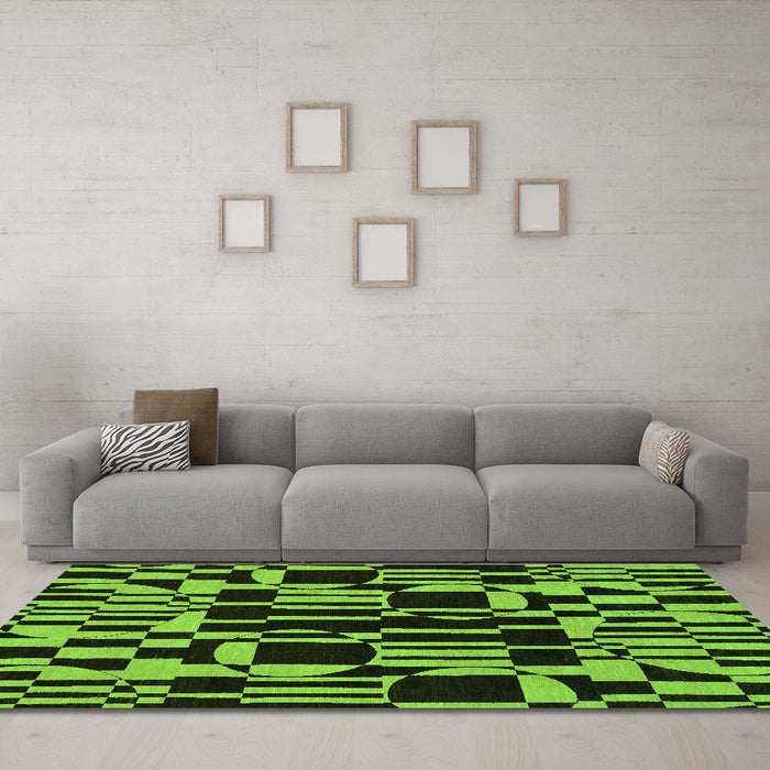 Machine Washable Abstract Green Modern Area Rugs in a Living Room,, wshabs143grn