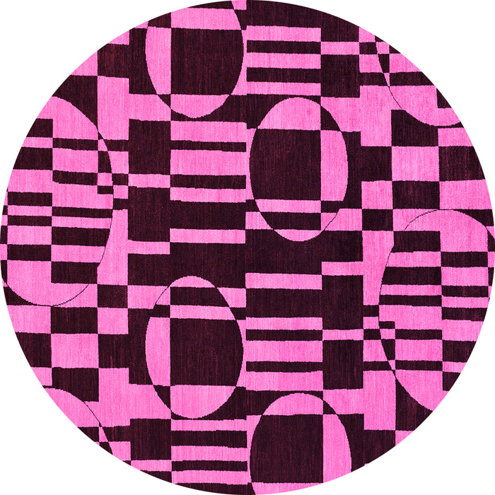 Round Machine Washable Abstract Pink Modern Rug, wshabs143pnk