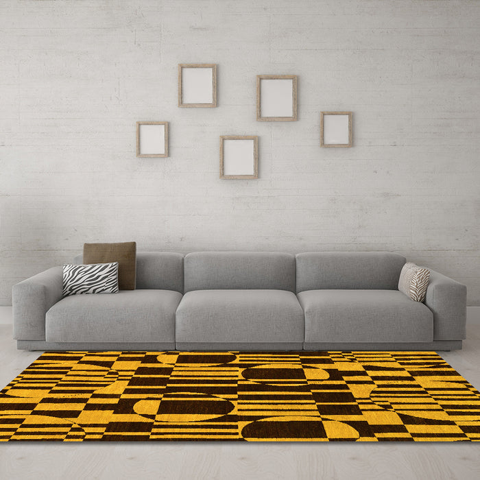 Machine Washable Abstract Yellow Modern Rug in a Living Room, wshabs143yw