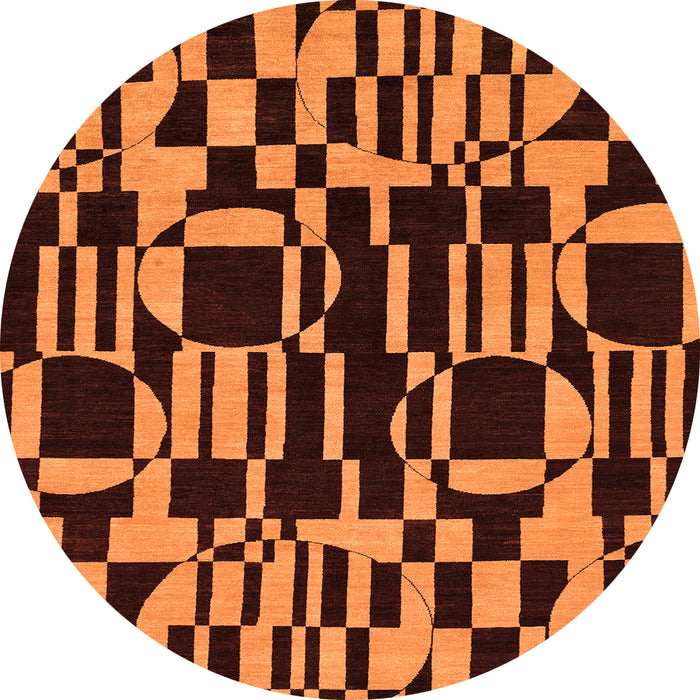Round Machine Washable Abstract Orange Modern Area Rugs, wshabs143org