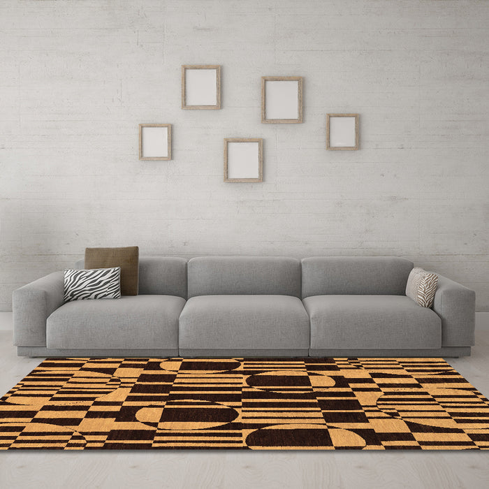 Machine Washable Abstract Brown Modern Rug in a Living Room,, wshabs143brn