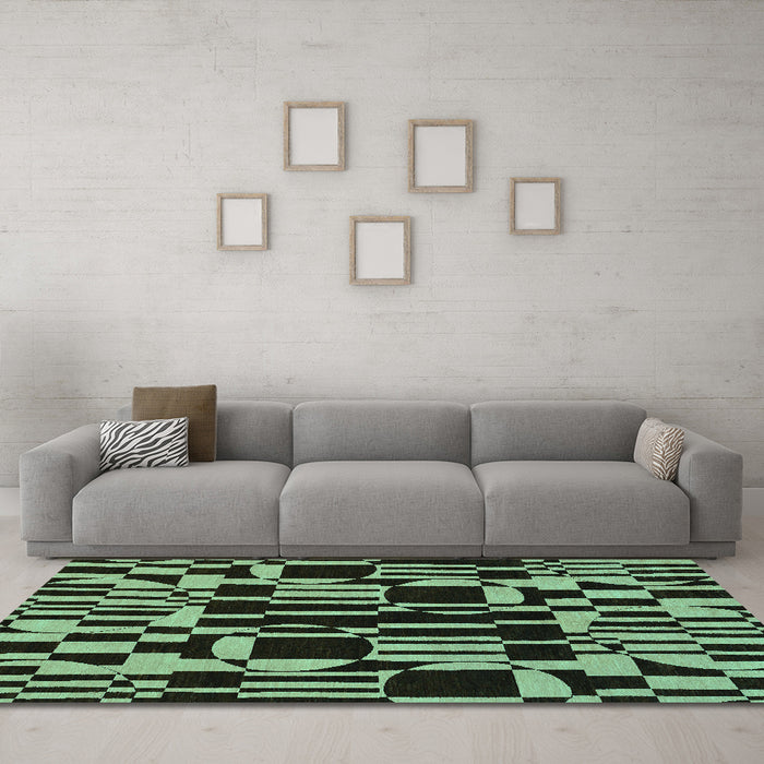 Machine Washable Abstract Turquoise Modern Area Rugs in a Living Room,, wshabs143turq