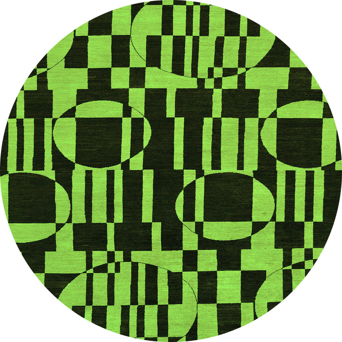 Round Machine Washable Abstract Green Modern Area Rugs, wshabs143grn