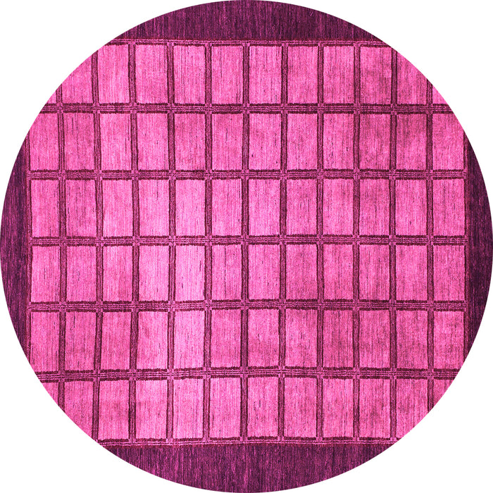 Round Machine Washable Checkered Pink Modern Rug, wshabs1440pnk