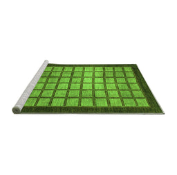 Sideview of Machine Washable Checkered Green Modern Area Rugs, wshabs1440grn