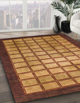 Abstract Saffron Red Checkered Rug in Family Room, abs1440