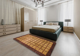 Abstract Saffron Red Checkered Rug in a Bedroom, abs1440