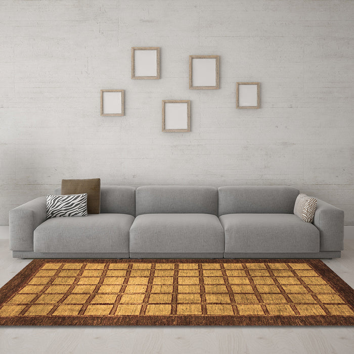 Machine Washable Checkered Brown Modern Rug in a Living Room,, wshabs1440brn